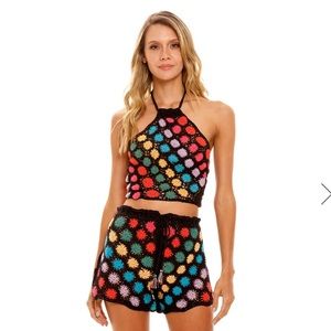 Agua Bendita Multicolor Crochet Halter Top and Matching Short set